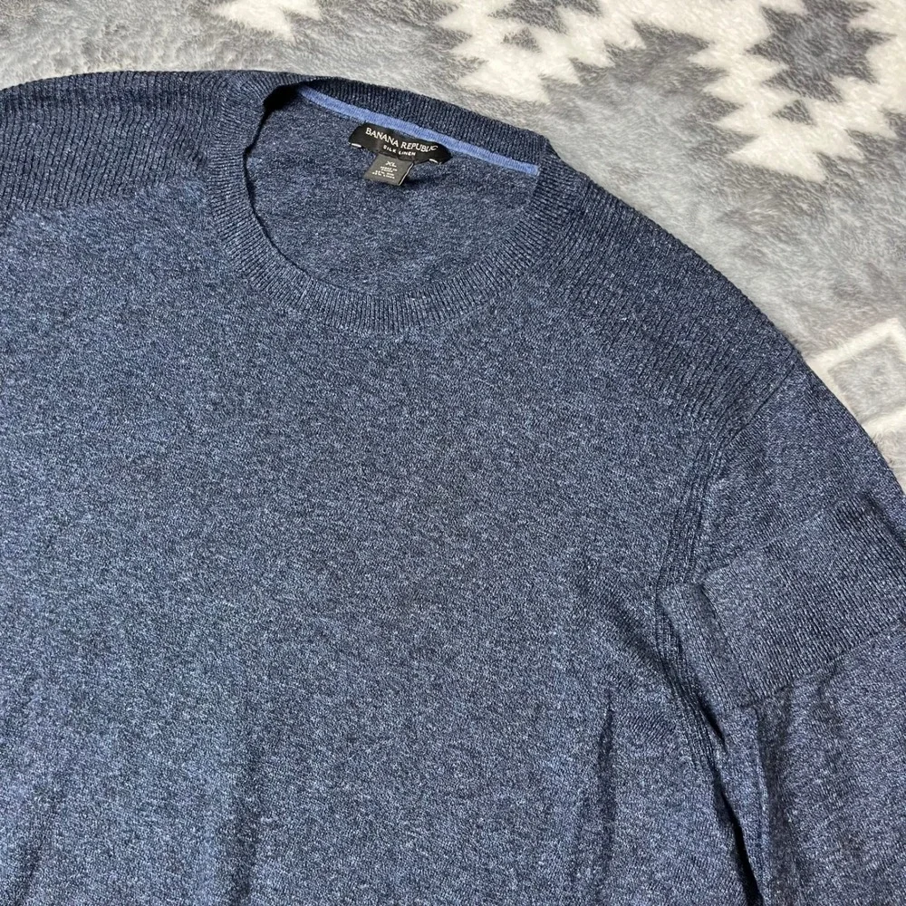 Banana Republic Mens XL Silk Linen Blue Crewneck Sweater 584362-00 Heathered